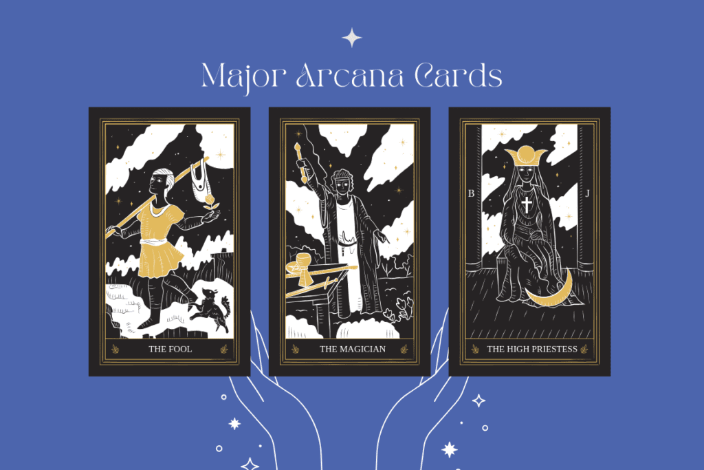 The Fool, The Magician, The High Priestess Tarot Cards