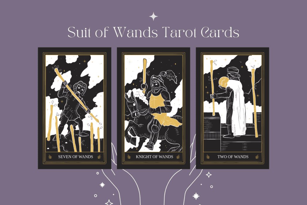 Seven of Wands, Knight of Wands, Two of Wands