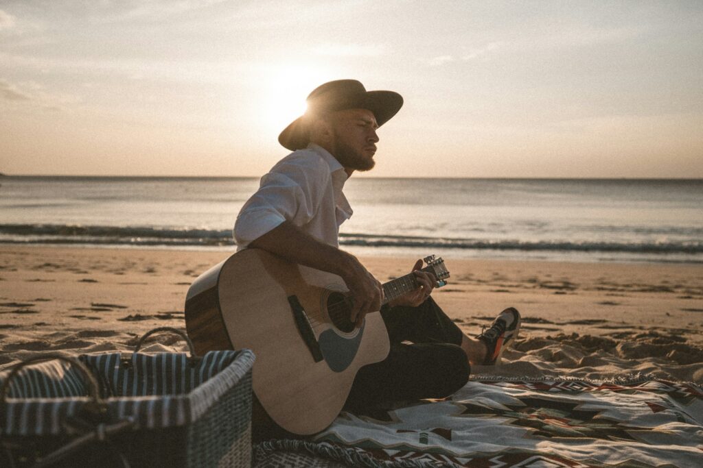 Playing guitar